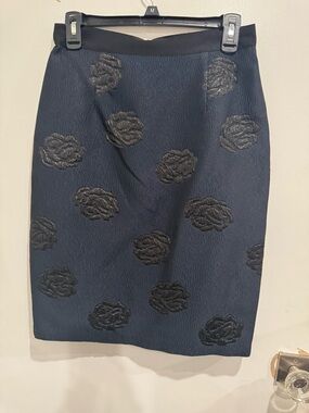 Sachin + Babi Navy Pencil Skirt with Black Floral Appliqué